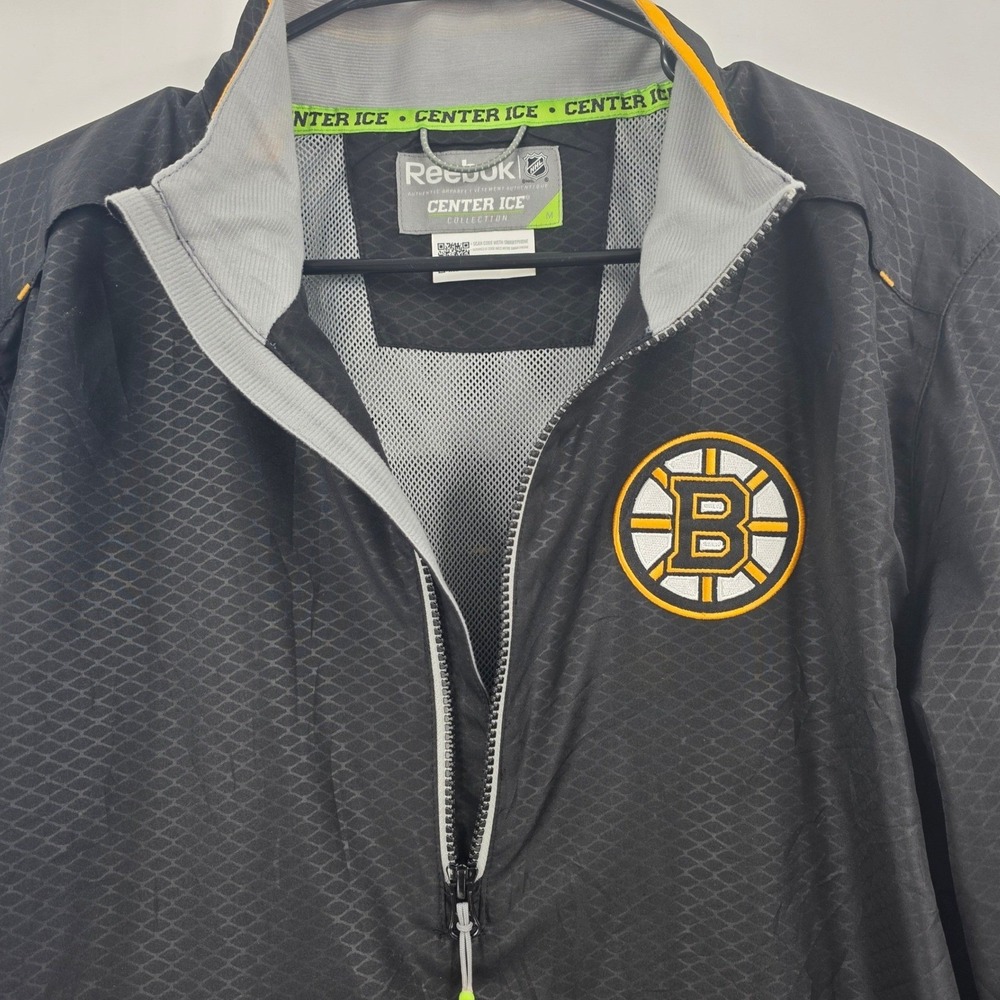 REEKBOK CENTER ICE BOSTON BRUINS 1/4 Zip WINDBREAKER MENS MEDIUM BLACK YELLOW - Picture 7 of 15